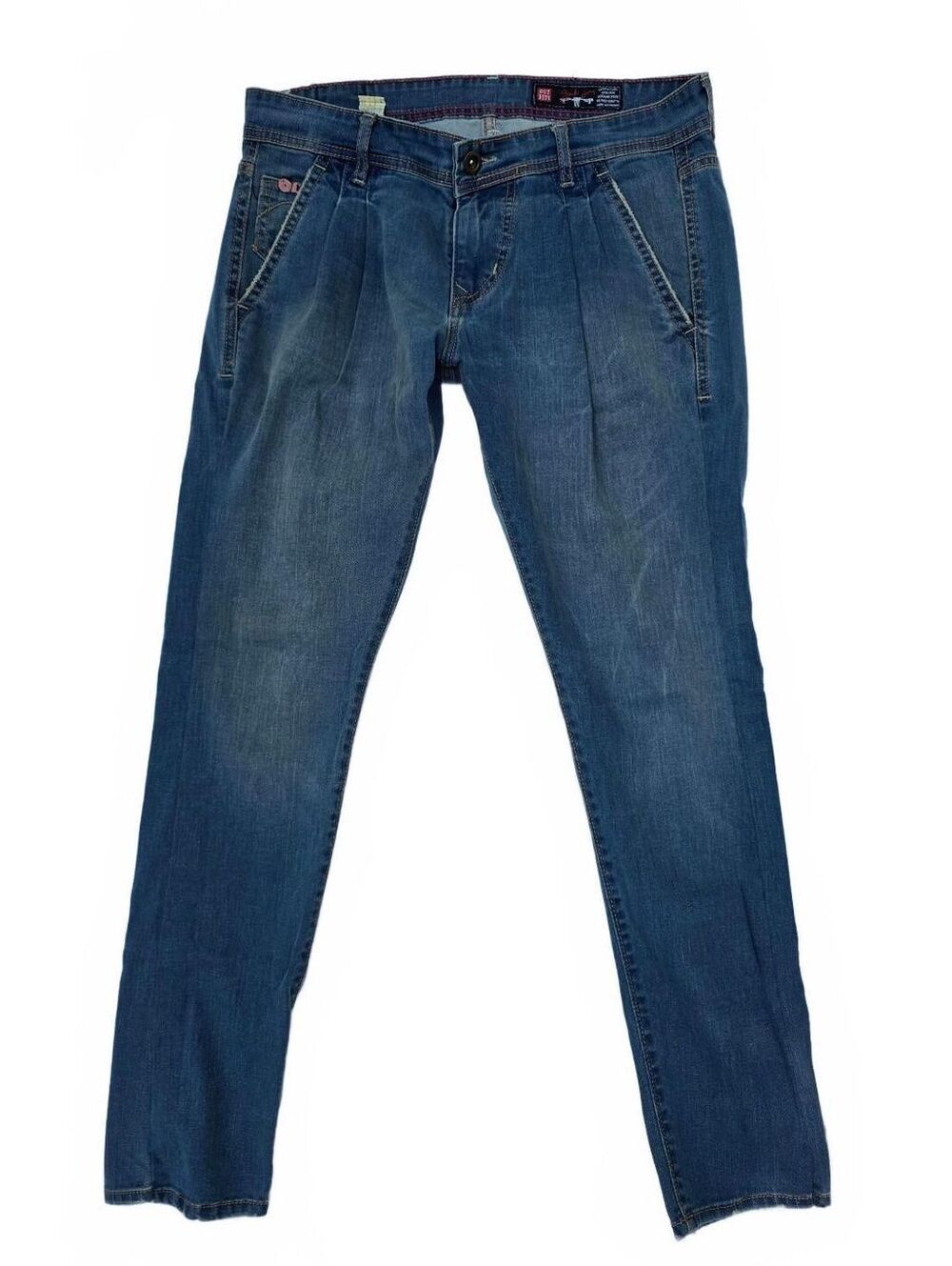 Zara Blue Straight Leg Grip Trouser Jeans 34x30 (Tagged W34 Pleated Camo) XL